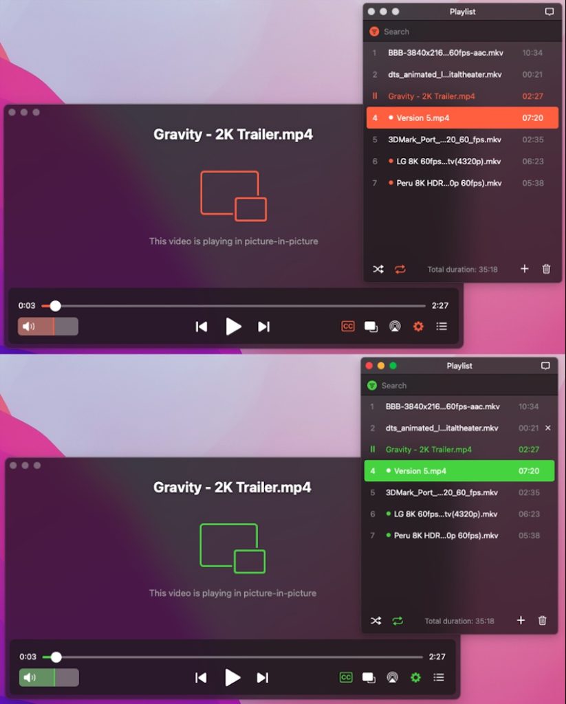 Color theme of the player