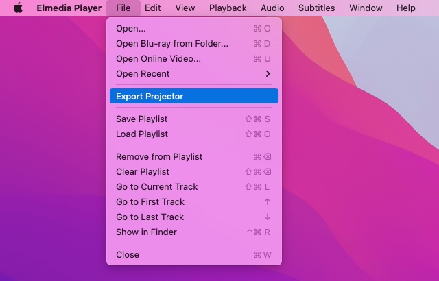 1. Select File → Export Projector in the main menu:  ...