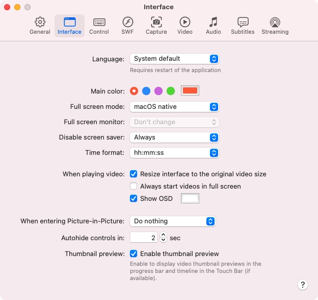 Interface Settings