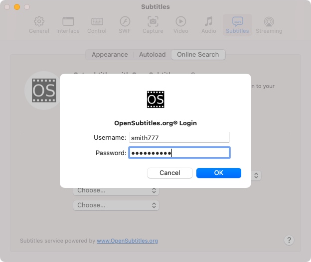 Log in to your OpenSubtitles.org account