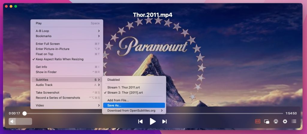 Click Subtitles and then Save As