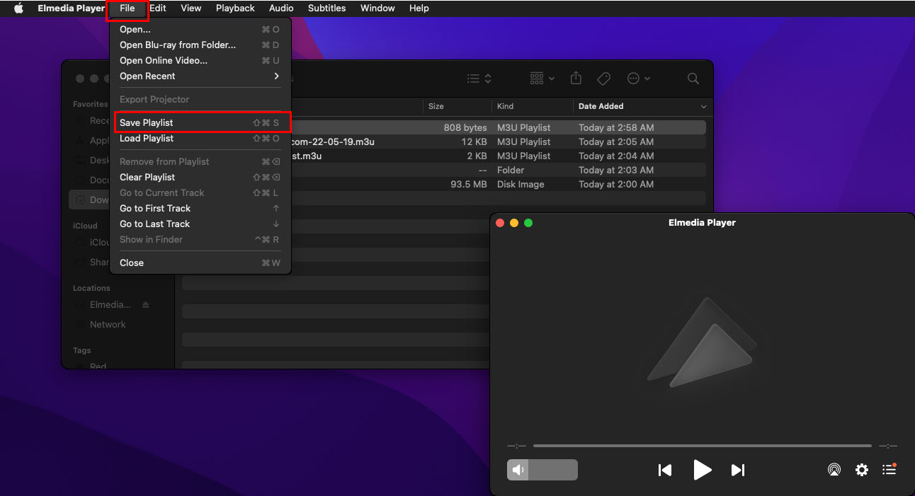 Playlist option on Elmedia Player The Save Playlist option on Elmedia Player