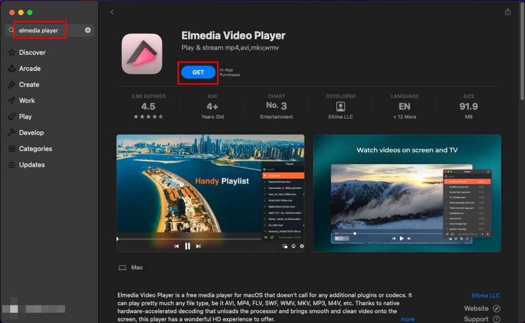 The App Store location for Elmedia player