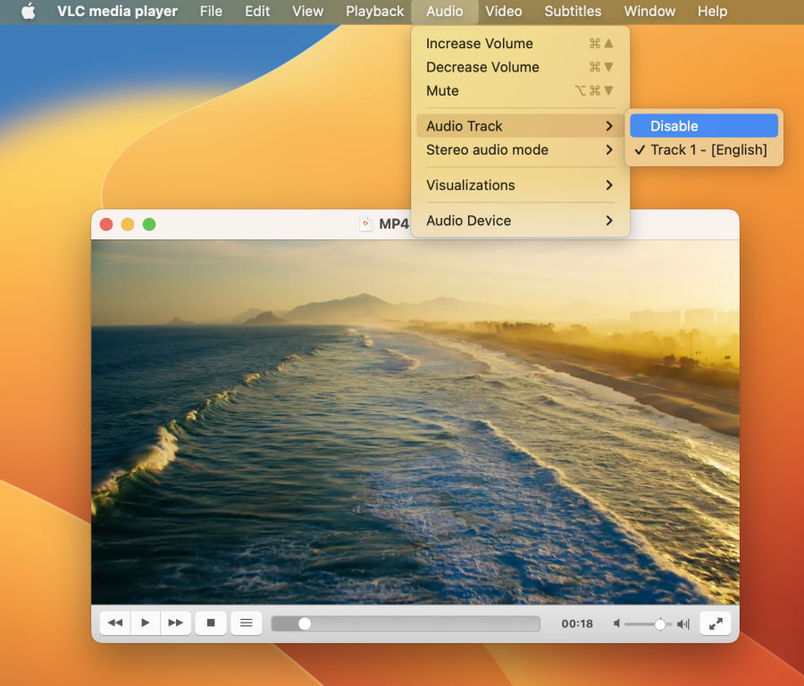 VLC Player: Audio track menu