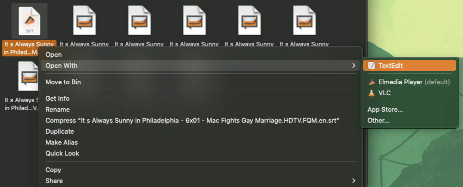 Opening the SRT file on Mac with the TextEdit SRT files on Mac
