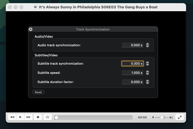 Typing in the exact speed in the box next to “Subtitle track synchronization.” VLC Track Synchronization menu
