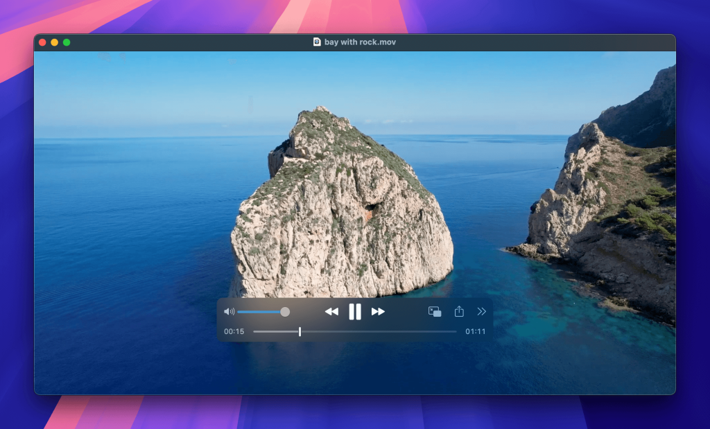 .mov video playback in Quicktime is shown Quicktime default Mac player