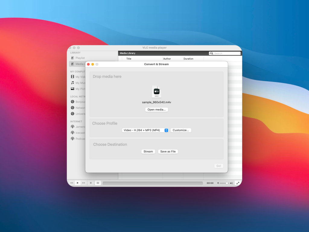 Convert and Stream window in the VLC app VLC Media Player
