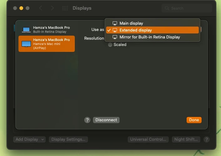 Display Settings in Screen Mirroring on a Mac