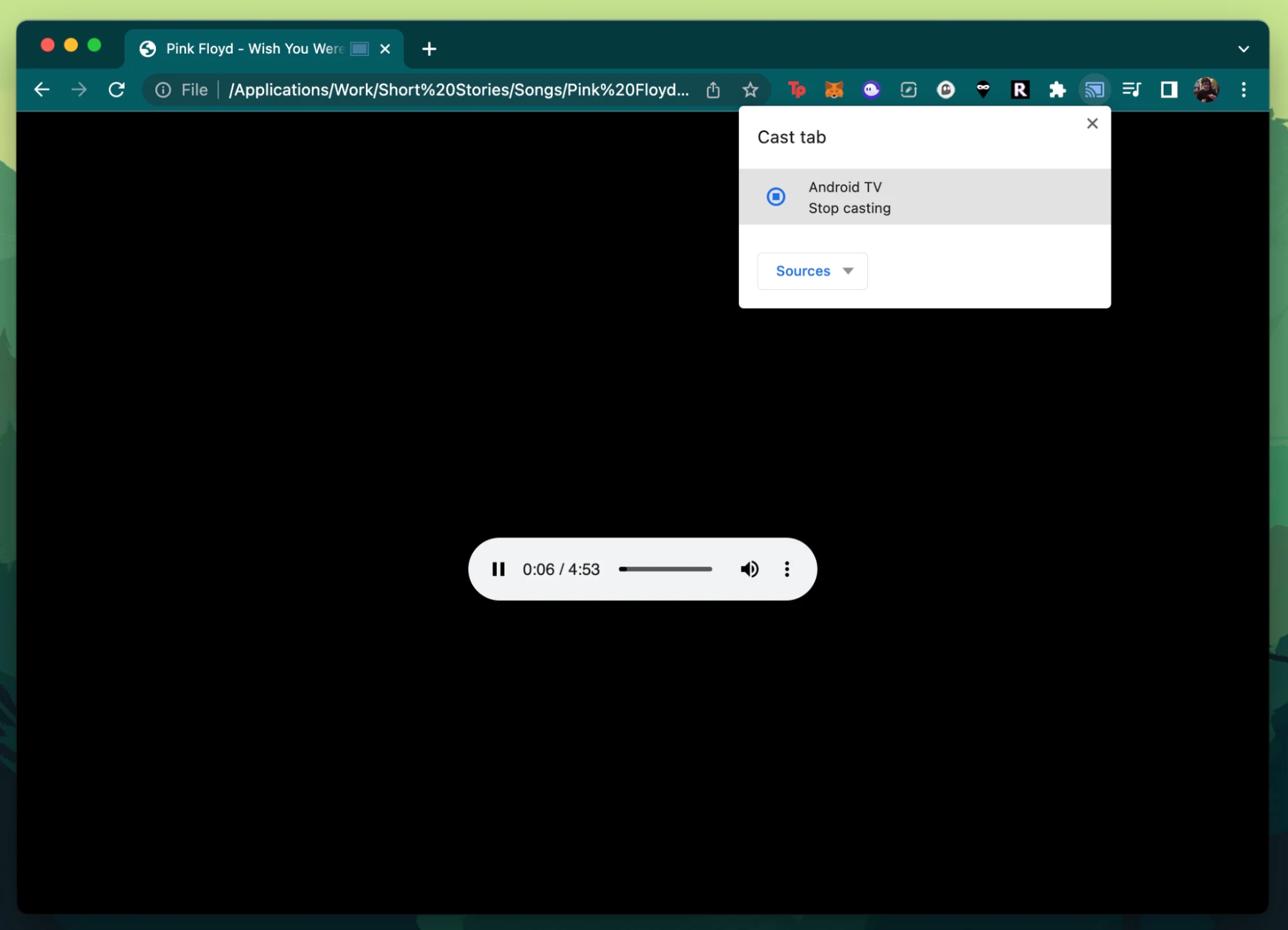 Interface Google Chrome lisant un fichier local
