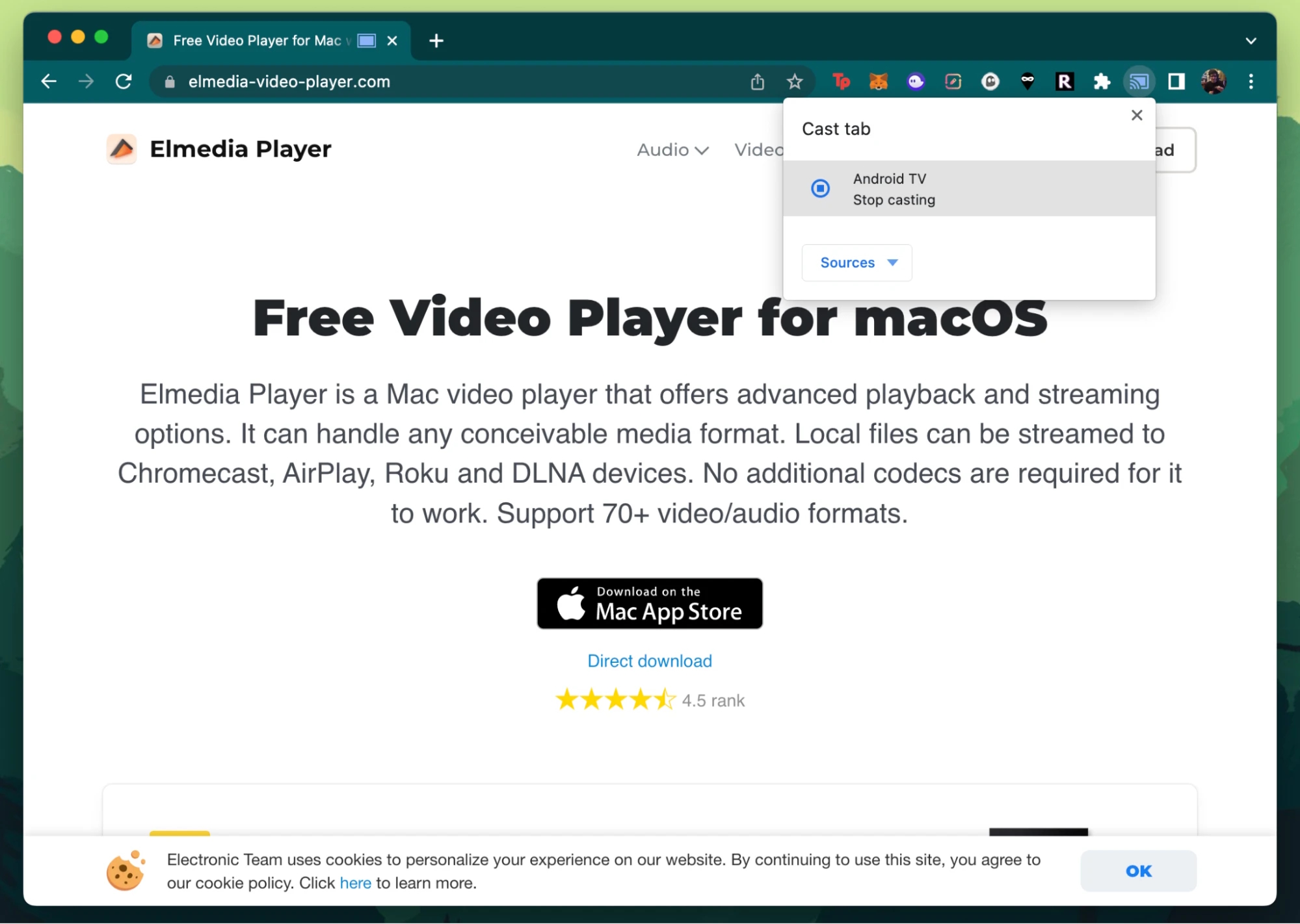 Option Onglet Cast dans Google Chrome