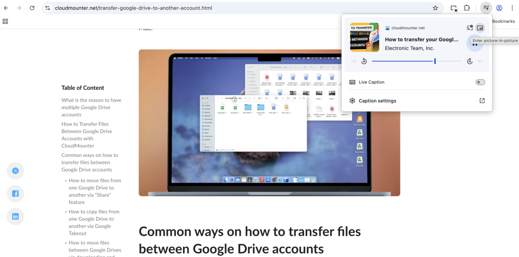 Use Chrome's media controls to enable Picture in Picture