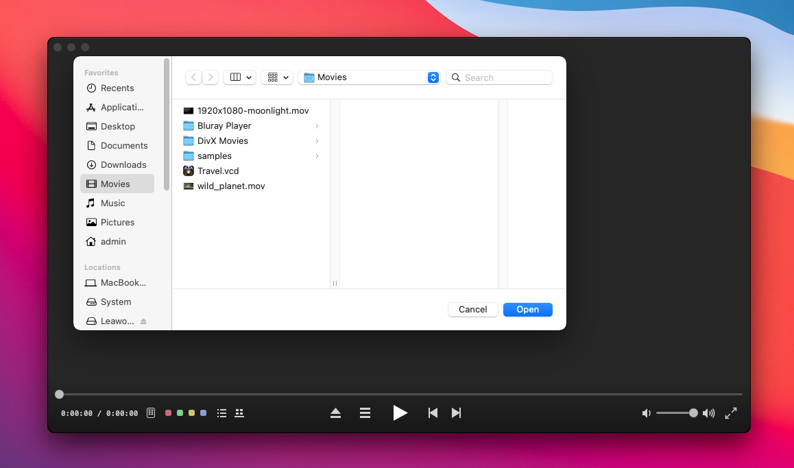 Choose the desired clip or movie and click “Open” Macgo Application and Movies Folder