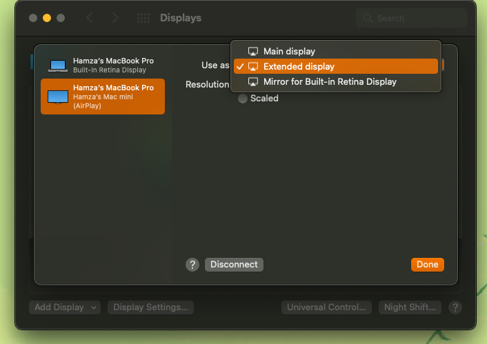 Display Settings in Screen Mirroring on a Mac