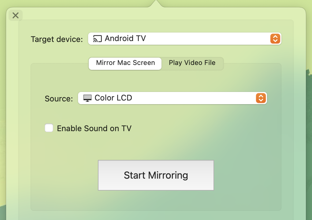 Mirroring Menu in the AirBeamTV