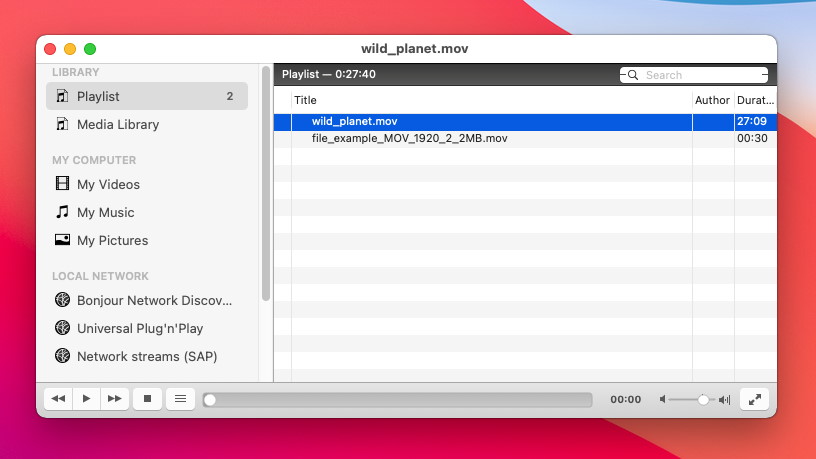 Selecting a .mov file format for watching VLC Media Player Playlist