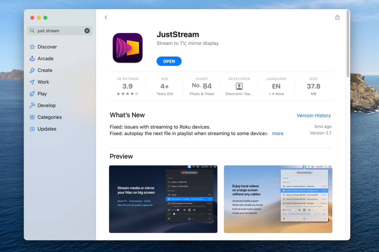 JustStream on the Mac App Store