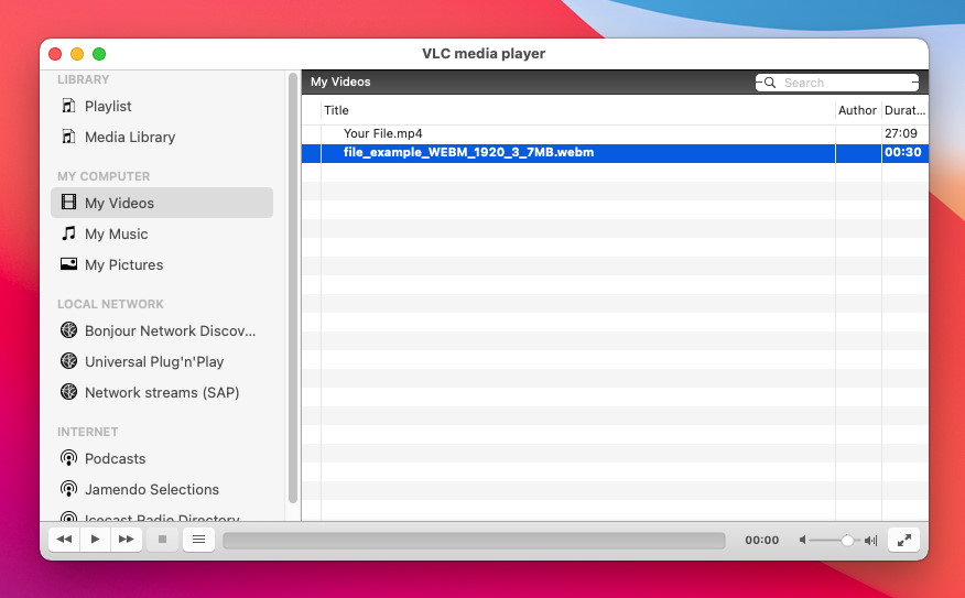A Webm File in My Videos folder VLC Player