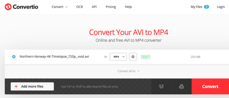Convert Xvid formats for free with Convertio