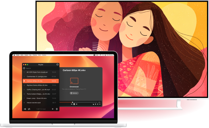 Elmedia Player on MacBook with playlist and video playback