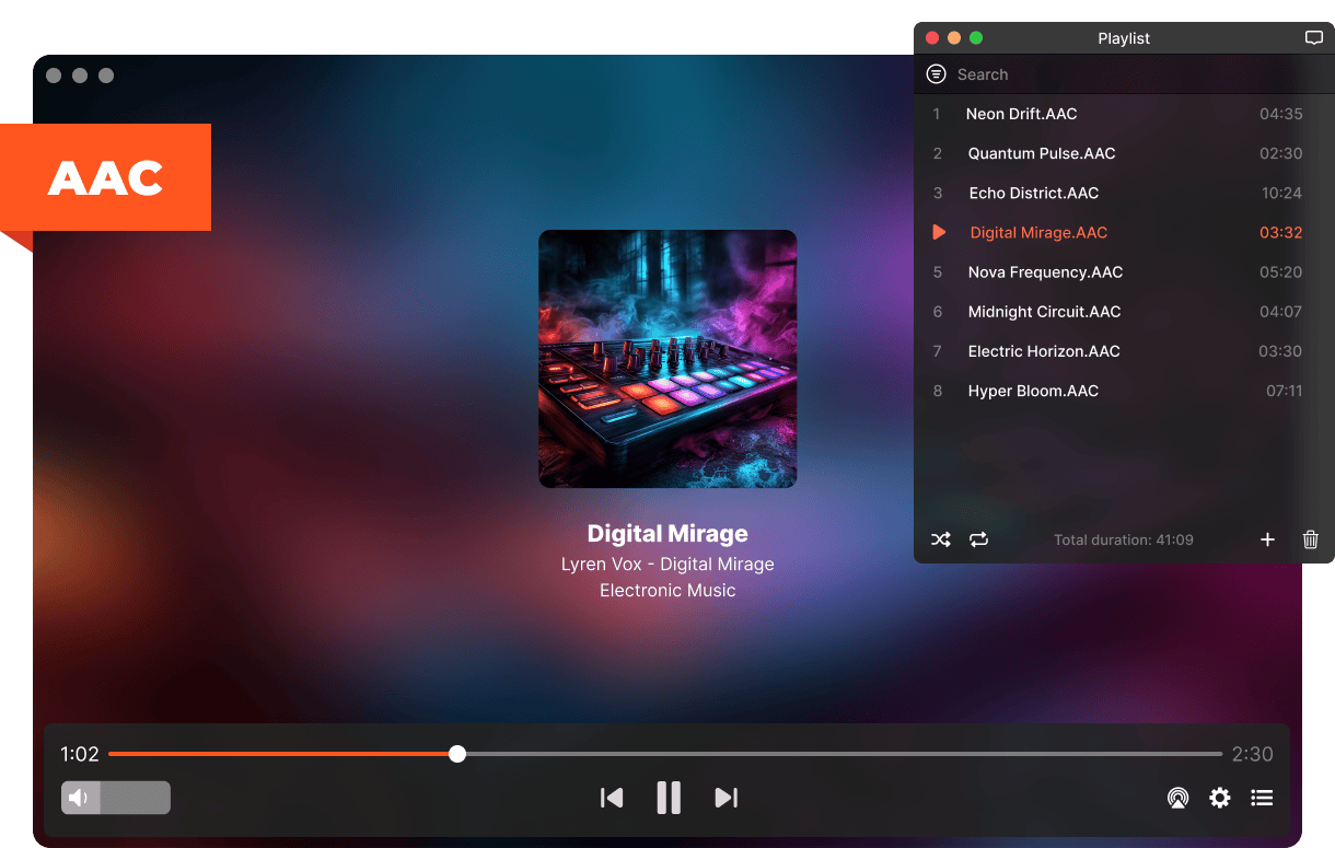 AAC files in Elmedia playlist on macOS