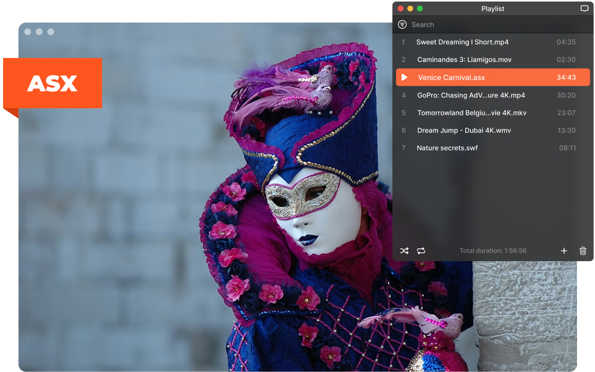 Elmedia ASX player with playlist on macOS