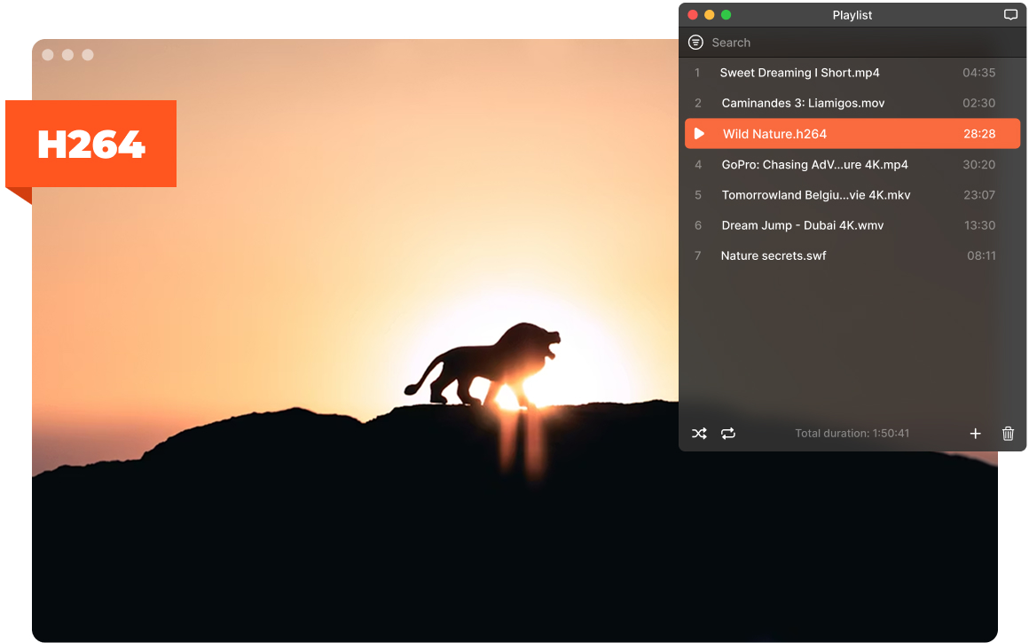 macOSでプレイリスト付きのElmedia H264プレーヤー