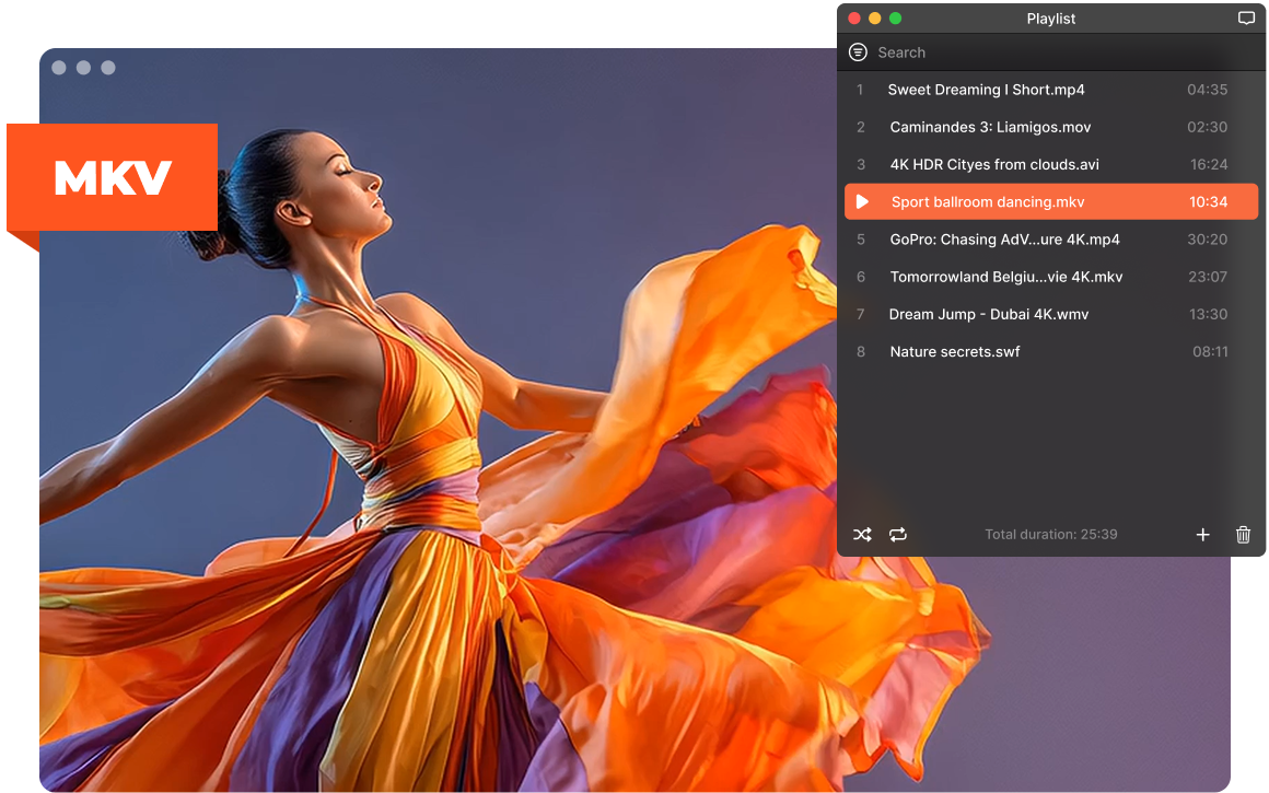 Elmedia MKV-speler met afspeellijst op macOS