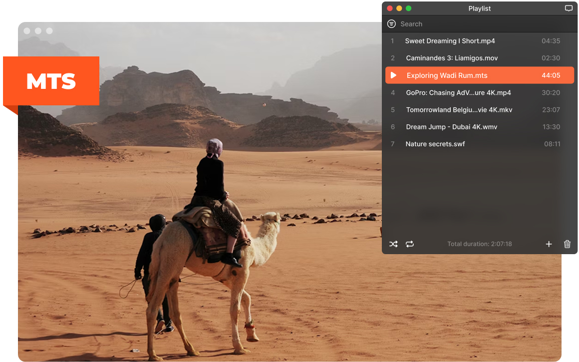 Elmedia MTS player with playlist on macOS