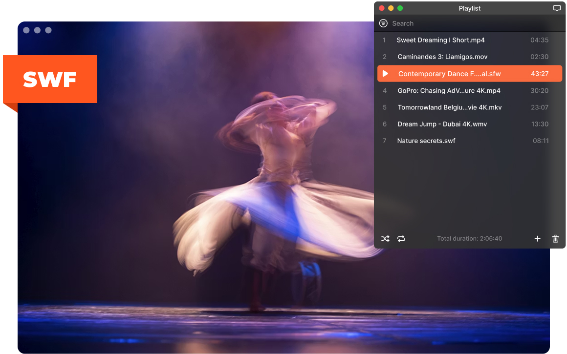 Elmedia SWF-Player mit Wiedergabeliste unter macOS