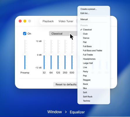 Preset audio nell'equalizzatore