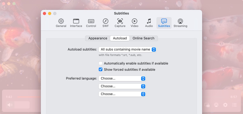 Manage subtitle settings with Elmedia MKV Player